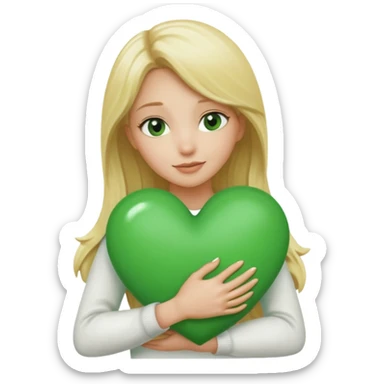 A hug emoji of a blonde women that hugs a green hearth sticker