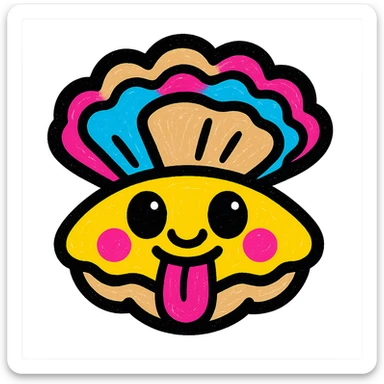 Cute oyster with a tongue sticking out expression in pop colors style, transparent background sticker