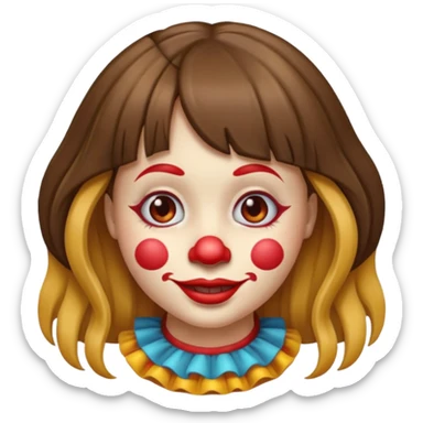 A clown emoji with brunette bangs long hair sticker