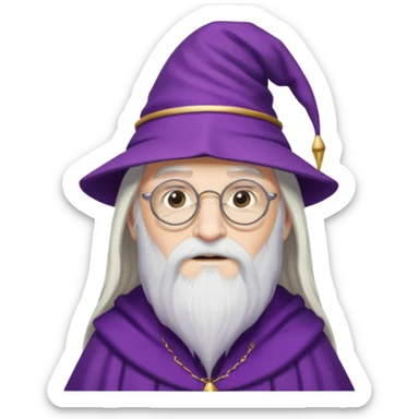 dumbledore, long white hair, wear purple magic hat, glasses sticker