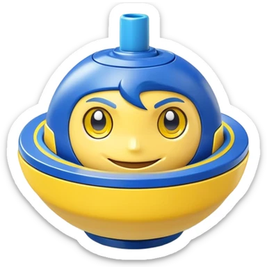 happy smiling Beyblade spinning top with a cute face sticker