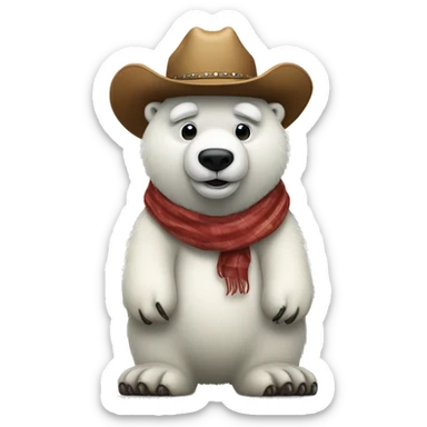 full body of polar bear wearing cowboy hat  sticker