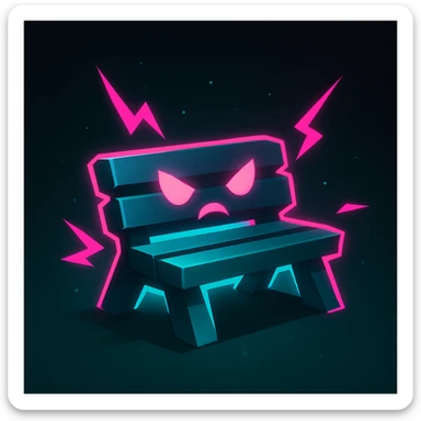 stylized bench as a Just Shapes and Beats character, using bold shapes, neon colors, and a glowing effect sticker