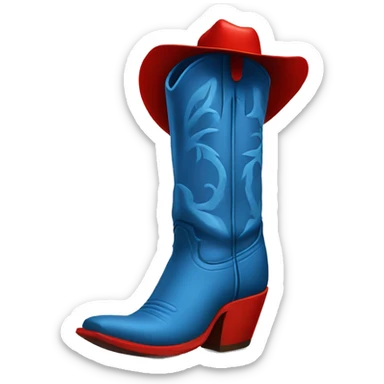 Tall blue cowboy boot with red cowboy hat on top sticker