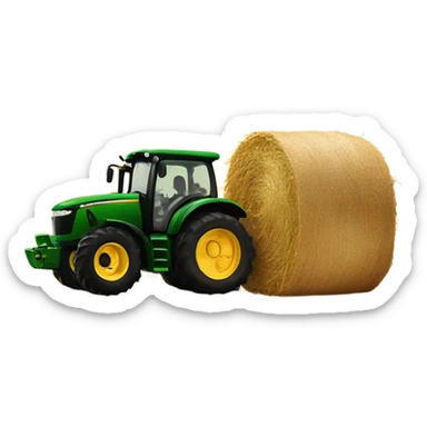 Round hay bail being picked up by a John deer tractor sticker