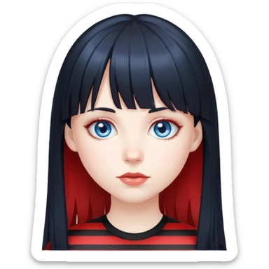 Blue eyes pale girl, long black hair with red striped hair and bangs sticker