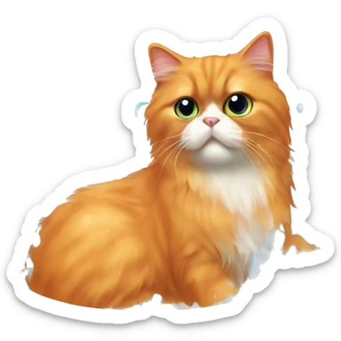 Orange persian cat Taking a bath sticker