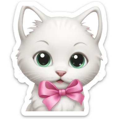 a cute little white kitty with pink ribbon  sticker