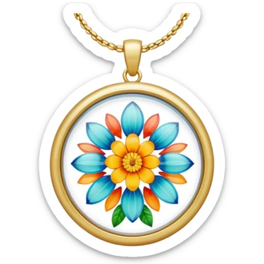 round pendant filled with resin and flower sticker