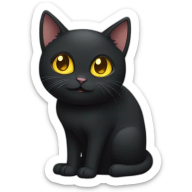 black cat white chest fat short legs yellow eyes one fang  sticker
