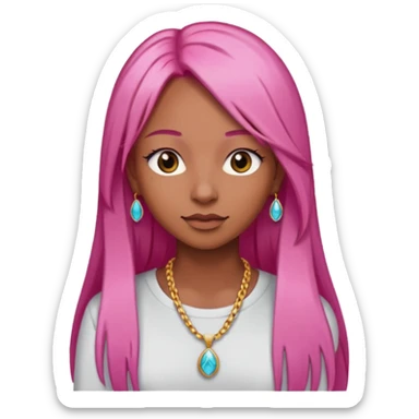 baddies Cheveux rose lisse long peau marron sticker