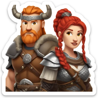  White Viking red head pale skin beautiful dragon  queen with a Viking solder with a gray man bun built white solder on a dragon  sticker