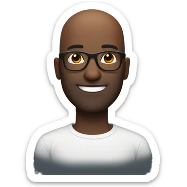 black bald man with black eyes smiling with thick-framed glasses  sticker