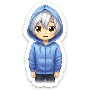 Cute Kawaii Beautiful Gorgeous Sparkly Shiny Blushing Anime Style Romantic Shojo Catboy Man Guy Femboy With Pretty Hair And Hoodie Trendy Style Outside sticker