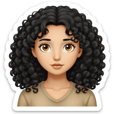 Beautiful girl, Black hair, curly hair, long hair, tan skin, light brown eyes sticker