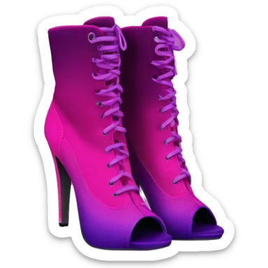 Realistic isolated front top view of a Pair of magenta to purple ombre higH heel peep toe bootie boots. sticker