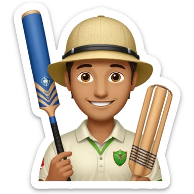 i want a emoji suitable for a logo s well.
it should contain a man holding cricket bat and is wearing all the cricket accessories with no face visible sticker