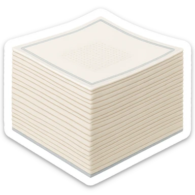 Add a subtle and elegant colored border to the stack of soft white paper napkins. Maintain soft lighting and subtle shadows. The background should be transparent with no background visible. sticker