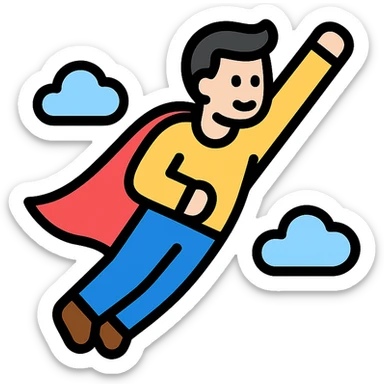 man flying in the clouds, colored icon sticker