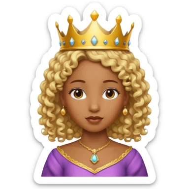 Princess brown skin, with curly blonde hair, small crown sticker