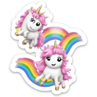 pink fluffy unicorns dancing on top of rainbows  sticker