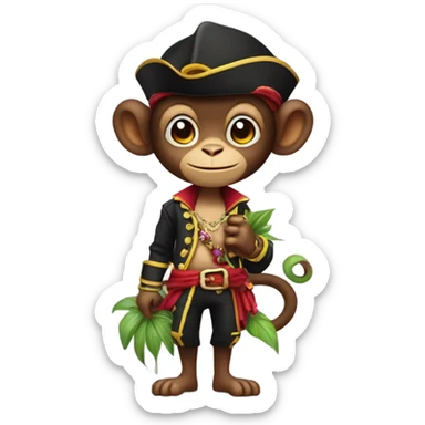 A pirate monkey who steals a flower necklace sticker