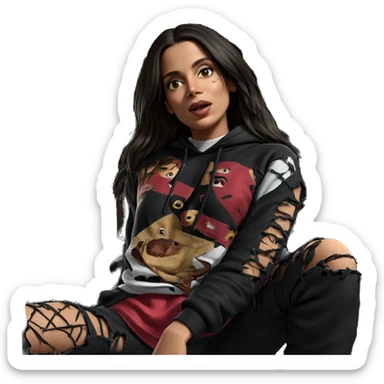 girl in torn clothes by fence sticker