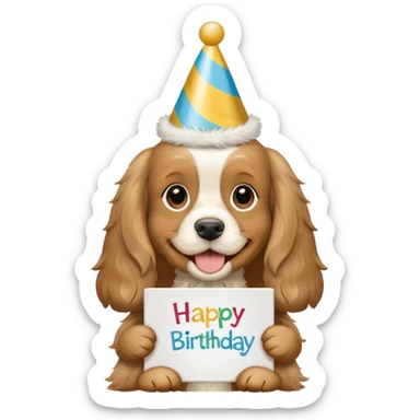 cocker spaniel holding sign that says “happy birthday amigo” sticker