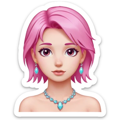 pink-haired girl with jewelry sticker
