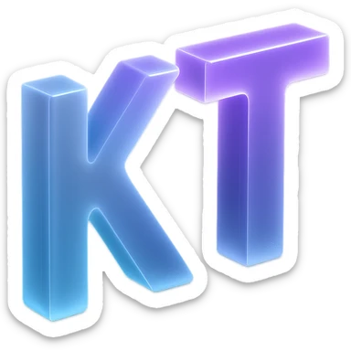 the letters KT with a fancy colorful gradient for the color with blue and purple, make it flat sticker