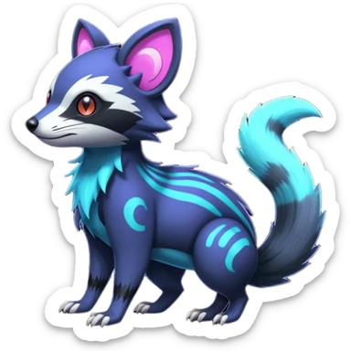 Edgy punky gothic dark gloomy colorful neon dusky Civet-Electrike-Manectric-Genet-Furret-Fakemon-Pokémon-fusion-creature  sticker