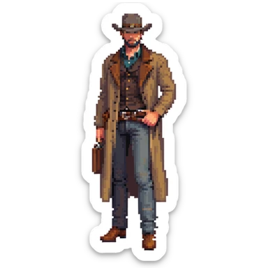 Arthur Morgan from Red Dead Redemption, full body with cowboy hat and duster coat sticker