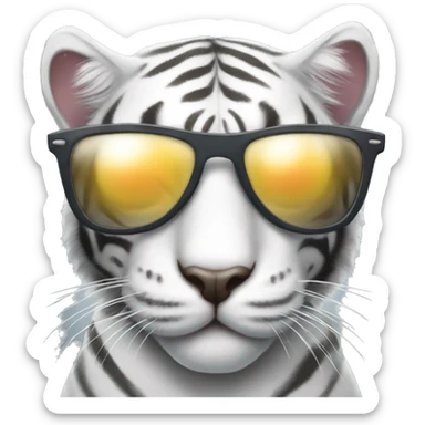 cool grey and white tiger cat with sunglasses sticker