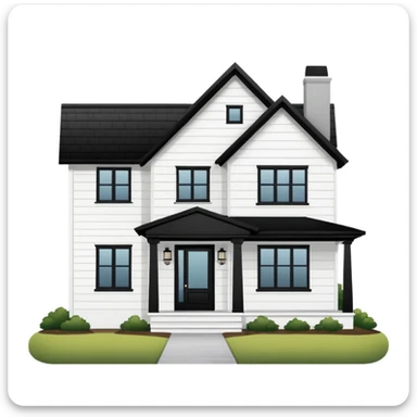 modern farmhouse with white siding, black roof and black trim, exterior view sticker