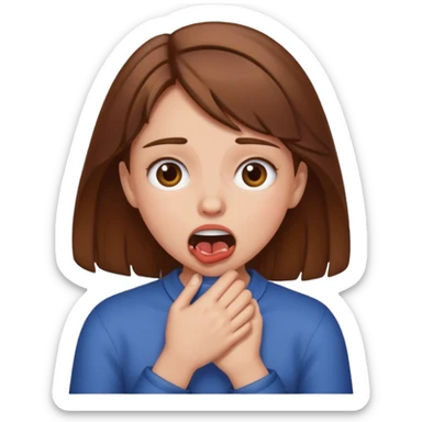Make a emjoi of a brown hair girl choking herself In a joking way sticker