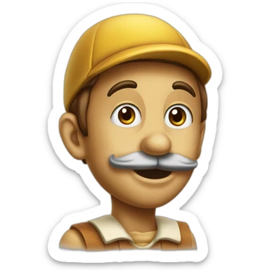 wooden pinocchio with extended nose sticker