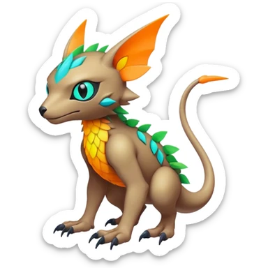 Tropical lush warm-colored modern colorful neon-colored Fakémon-Digimon-Trico-creature sticker