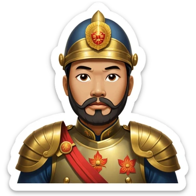 ​Cinematic Realistic Portrait of Trần Hưng Đạo, depicted as a revered Vietnamese general with his characteristic traditional Vietnamese beard and historic armor, his determined gaze illuminated by dramatic historical lighting that evokes his legendary martial spirit and leadership, sticker