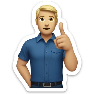 dark blue shirt arm pointing across body sticker