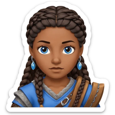 Viking female brown skin slave with blue eyes and black braid hair  sticker