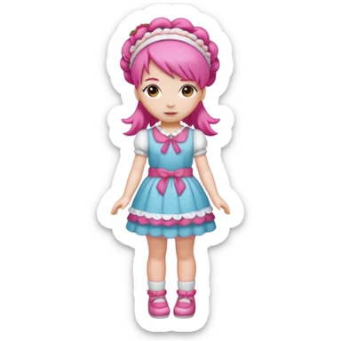 Isolated detaile illustration incredibly raspberry torte doll figurine full body with pink hair and a raspberry hairband sticker