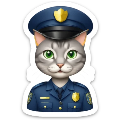 grey cat police, green eyes sticker