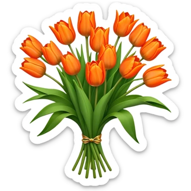 big bouquet Orange Tulip, luxuriant, stem, leaf sticker