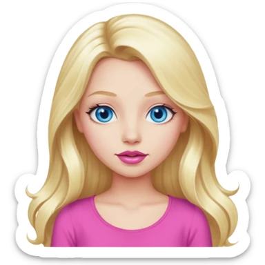 blonde girl blue eyes big pink lips bimbo pink top diva long hair  sticker