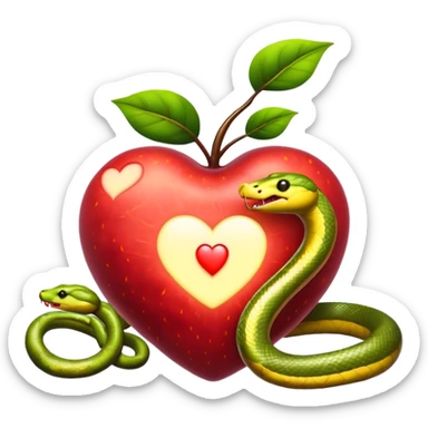 glowing forbidden fruit with snake wrapped heart shape sticker
