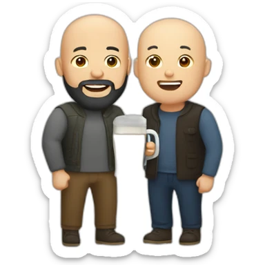 Bald bearded man drinking beer with his Asian fiance sticker