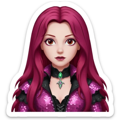 Aleera from Van Helsing with long dark red hair, pink sequin outfit sticker