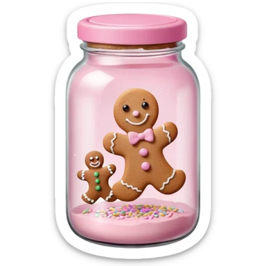 pastel pink christmas cookies in different shapes and one gingerbread man in pastel pink jar with pink lid  sticker