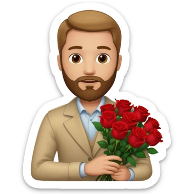 Bearded man holding bouquet of roses sticker