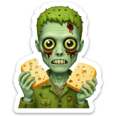 man zombie holding moldy cheese piece sticker